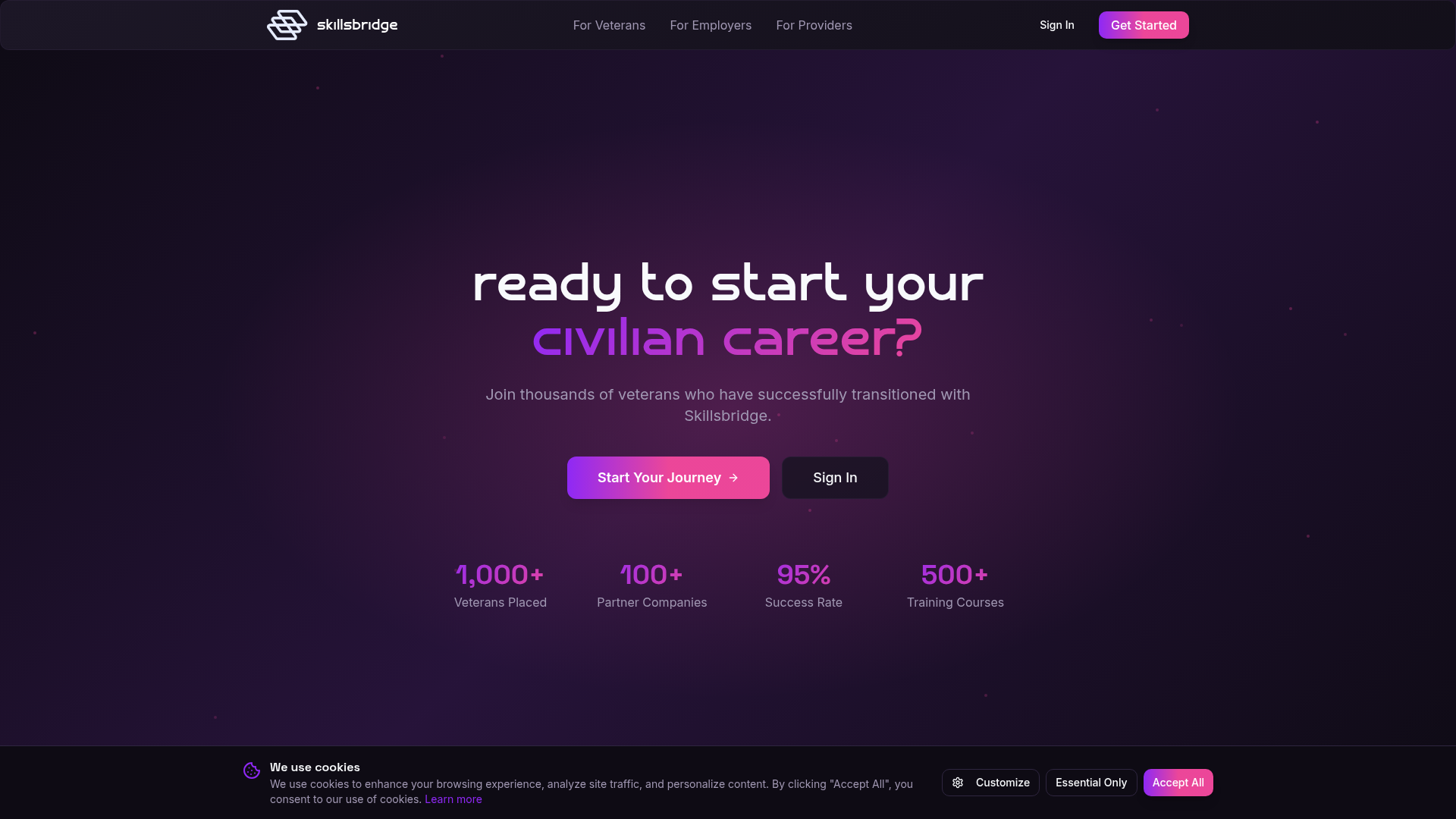 SkillsBridge platform homepage